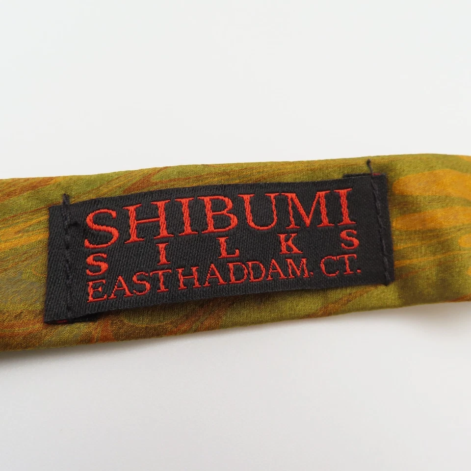 Pajarita Shibumi dorada verde geométrica 2,25" de ancho autocorbata seda EE. UU. Foto 3 de 4