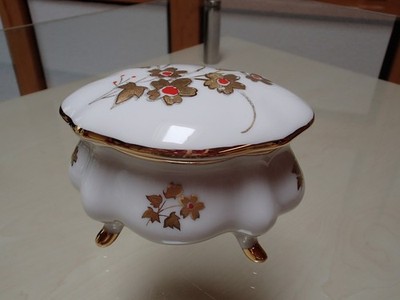 Porzellandose m. Deckel, florales Golddekor, SARDA Made in Spain