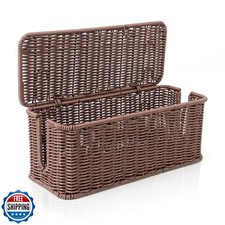 Cable Management Box, Handmade Rattan Cable Organizer, 2 Open Slo