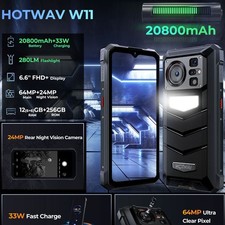 HOTWAV W11 4G LTE Android Teléfono Resistente Impermeable Móvil 20800mAh Luz de Camping