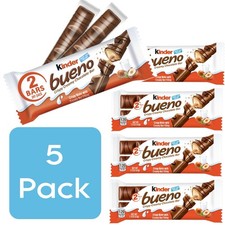 5 Pack Kinder Bueno Crispy Wafer Hazelnut Cream  Milk Chocolate Bars, 1.5oz