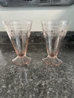 Set Of 2 Pink Depression Etched Swirl Design Footed Tumblers/Parfaits Glasses