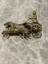 Vintage /Antique Roman chariot brooch gilded metal Old Clasp Excellent Condition