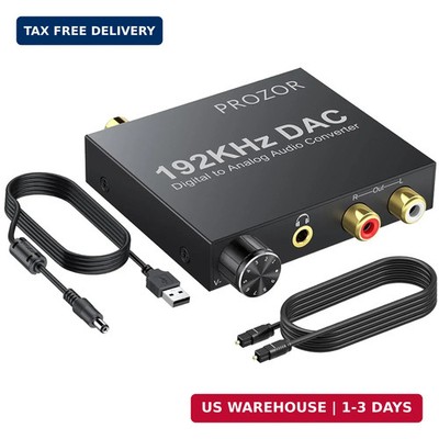 PROZOR Optical to RCA Adapter 192KHz Audio DAC Adjustable Volume Amp Converter