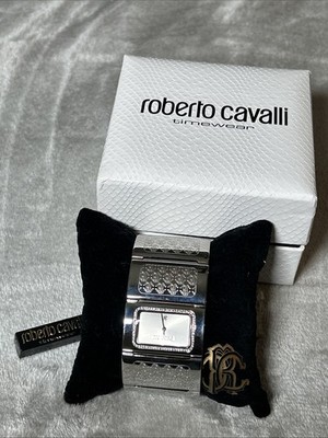 Roberto Cavalli Pavon Women's Rectangular Analog Bangle Watch With Box And Paper
