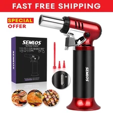 Refillable Butane Torch with Fuel Gauge Safety Lock Adjustable Flame Lighter Red