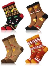 4 Pairs Fall Thanksgiving Socks Christmas Autumn Leaves, Pumpkins, and Turkeys