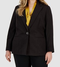 Kasper Women's Brown One Button Notched-Lapel Blazer Jacket Plus Size 16W