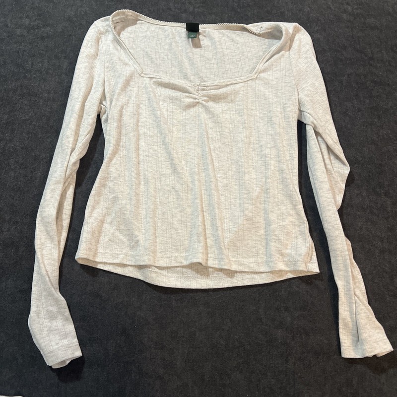 Wild Fable Women's M Seamless Ribbed Long Sleeve Top Light Grey Square Neck 