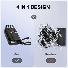 20000mAh Power Bank Built-in Cables USB-C Fast Portable Charger Battery Pack