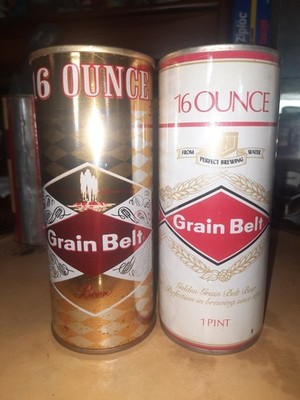 2 GRAIN BELT BEER EMPTY BOTTOM OPENED 16 OZ PULL TAB CR/STR STEEL BEER CANS
