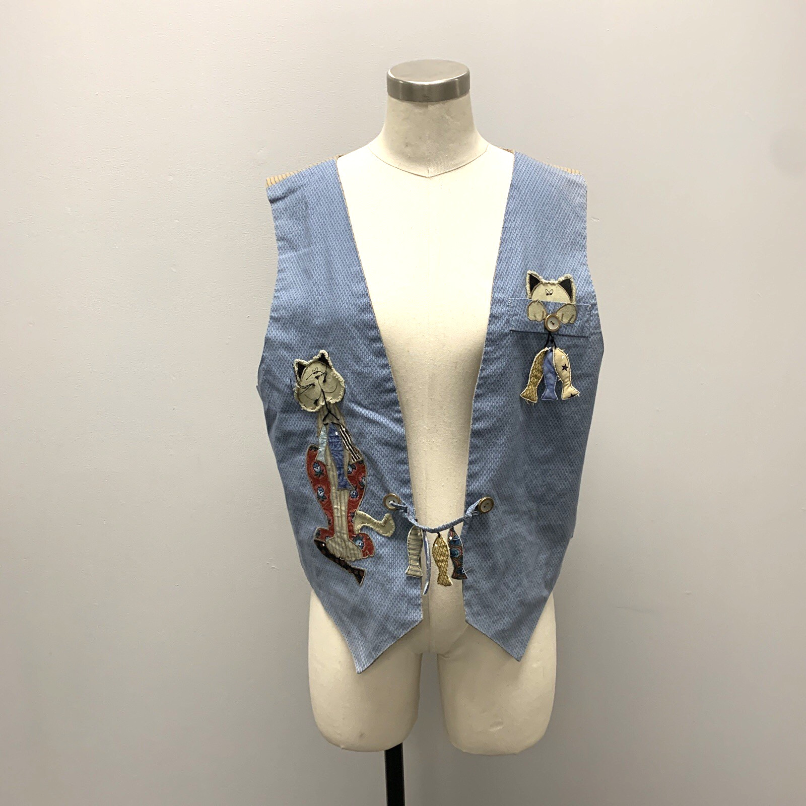 VTG Patchwork Cat-Lover VEST Lined Whimsical Fish… - image 16