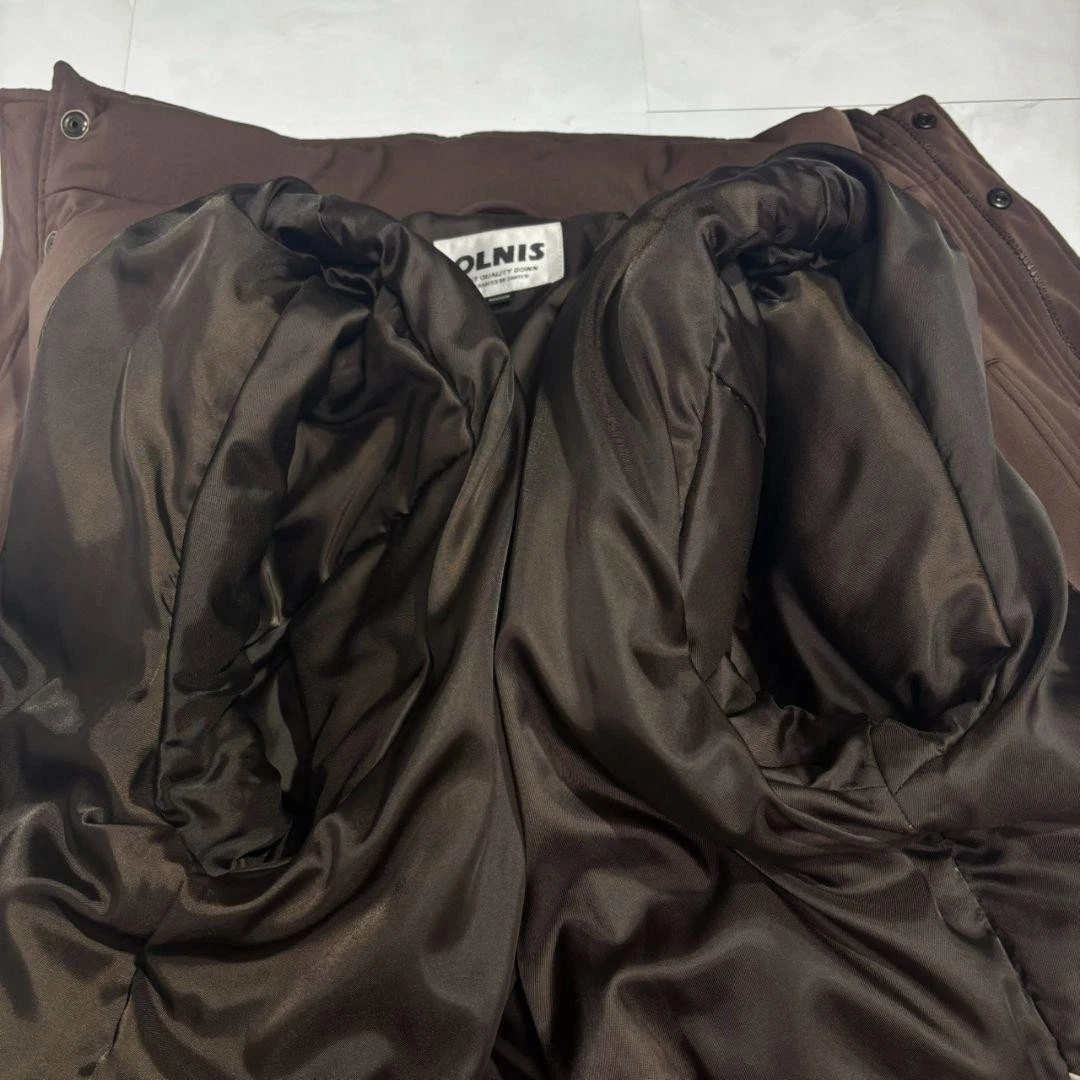 ZANTER OLNIS Men's Lightweight Down Coat Brown M Hood Missing Long Jacket image 8