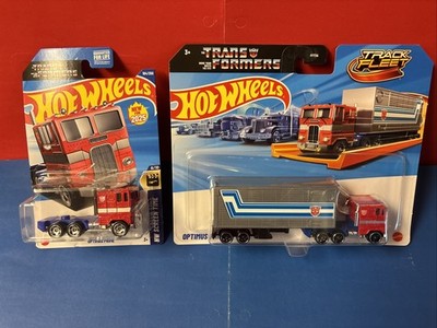 2025 Hot Wheels Transformers Lot Of 2 Optimus Prime Track Fleet &HW Screen Time