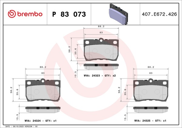 Brembo P 83 073 Bremsbelagsatz, Scheibenbremse For Lexus Toyota Toyota (Faw) TOY-image