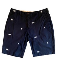 VTG Polo Ralph Lauren Mens Print Chino Shorts Navy Blue Size 38 A Condition