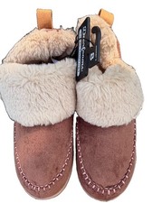 Dearfoams Womens Size 8 Cozy Faux Suede Slippers Booties Brown Faux Fur NWT