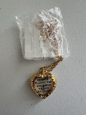 Vintage Avon Pocket Watch Necklace Gold Tone Heart Shaped New