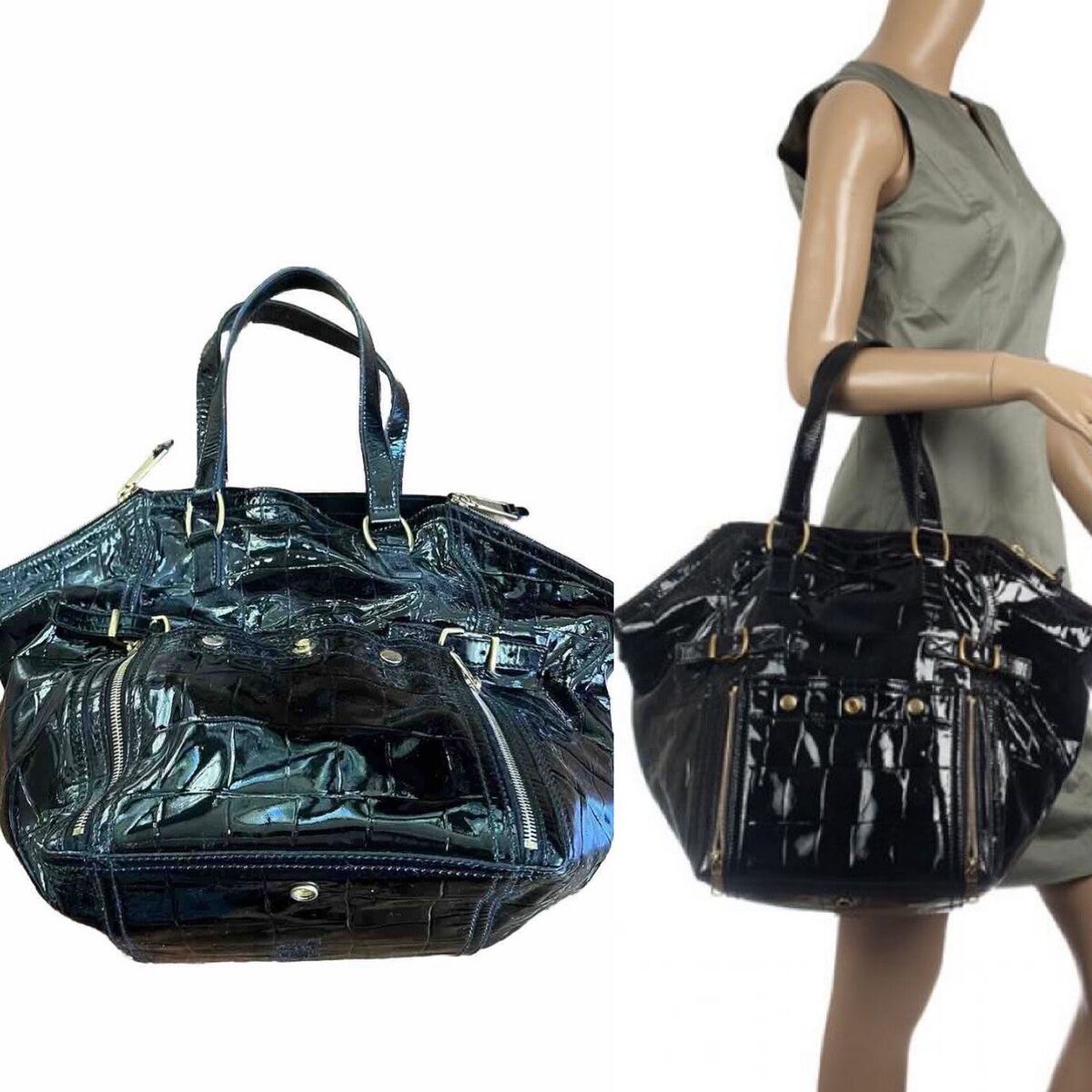 YSL SAINT LAURENT DOWNTOWN BLACK PATENT LEATHER TOTE BAG YSL SAINT LAURENT DOWNTOWN BLACK PATENT LEATHER TOTE BAG