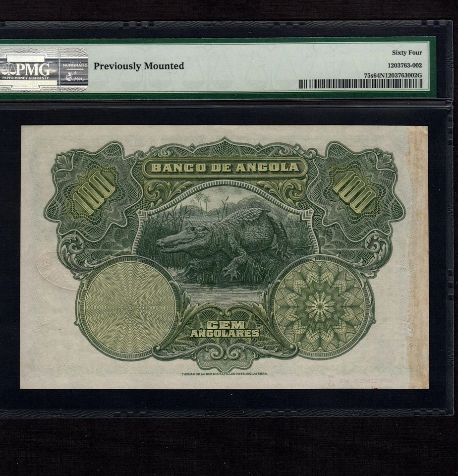 Angola 100 Angolares 1927 P-75s * PMG Unc 64 net * Specimen * - Image 2 of 4