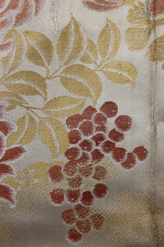 antique textile Japanese hand woven silk maru obi fabric phoenix winter floral 1 - Picture 12 of 24