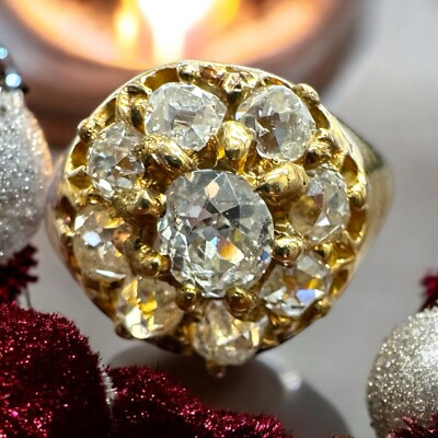~2.15cts ttw Old Mine Vintage Cluster Diamond Engagement Ring