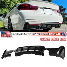 Carbon Look Rear Lip Dual Exhuast Diffuser For BMW F32 F33 F36 435i M Tech 2013+