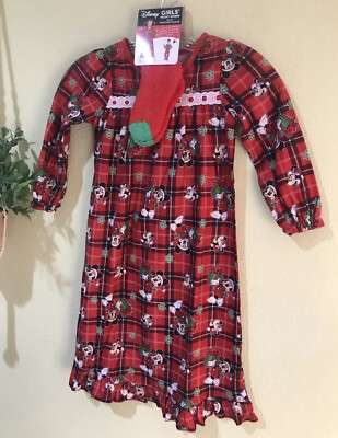 Disney Girls MINNIE MOUSE Christmas Nightgown PJ Dress Matching Socks Sz2 NWT j1