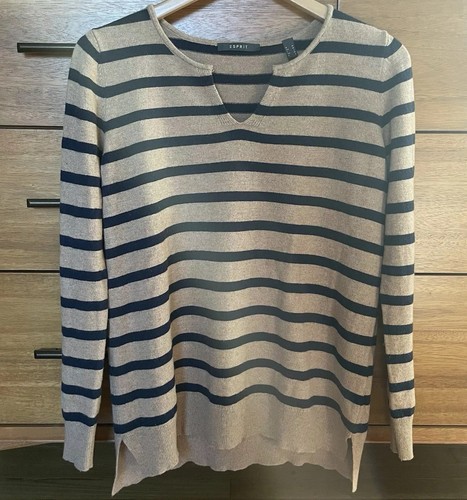 Esprit V-Neck Knitted Sweater Brown & Beige Size Medium Vintage Y2K - Picture 4 of 15