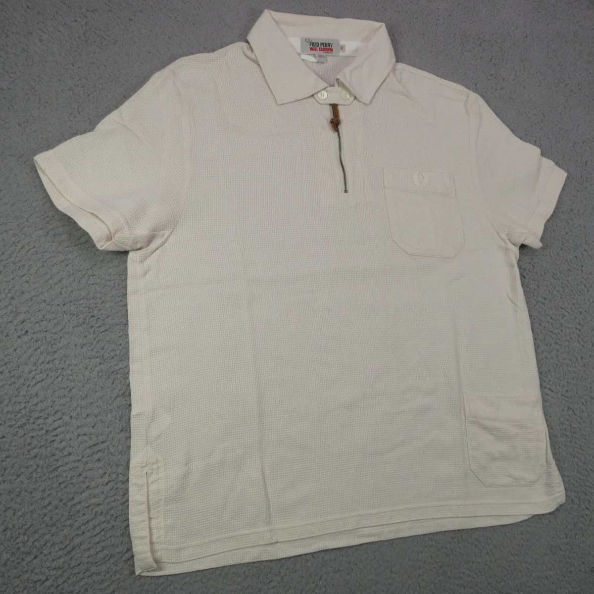 Fred Perry Polo Shirt Mens 44 Nigel Cabourn Woven Textured Pique Half Zip  sz XL