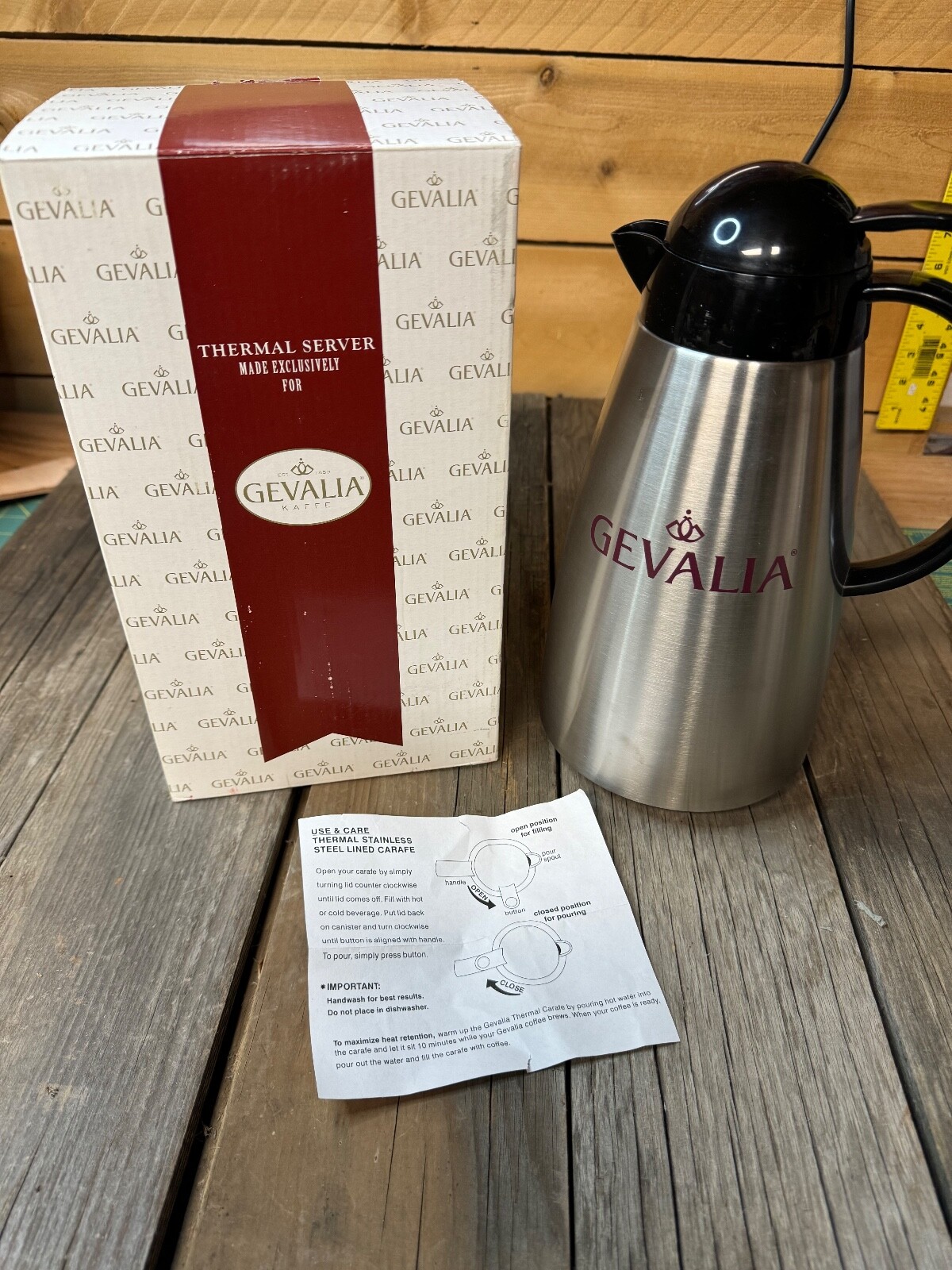 NEW GEVALIA KAFFE 1 QUART / 1 LITER THERMAL SERVER STAINLESS STEEL