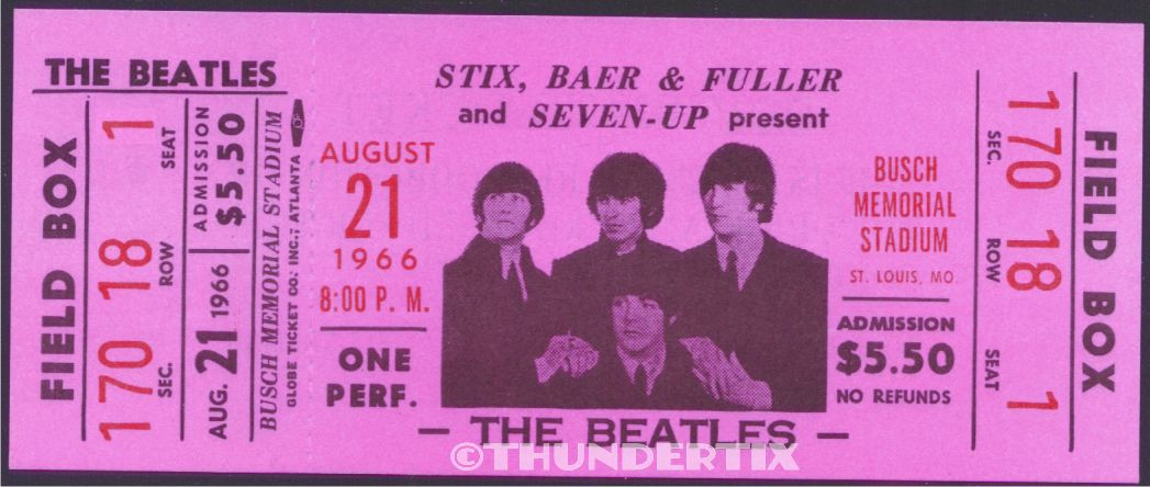 5 1966 BEATLES UNUSED FULL CONCERT TICKETS SF Cin DC STL Detroit