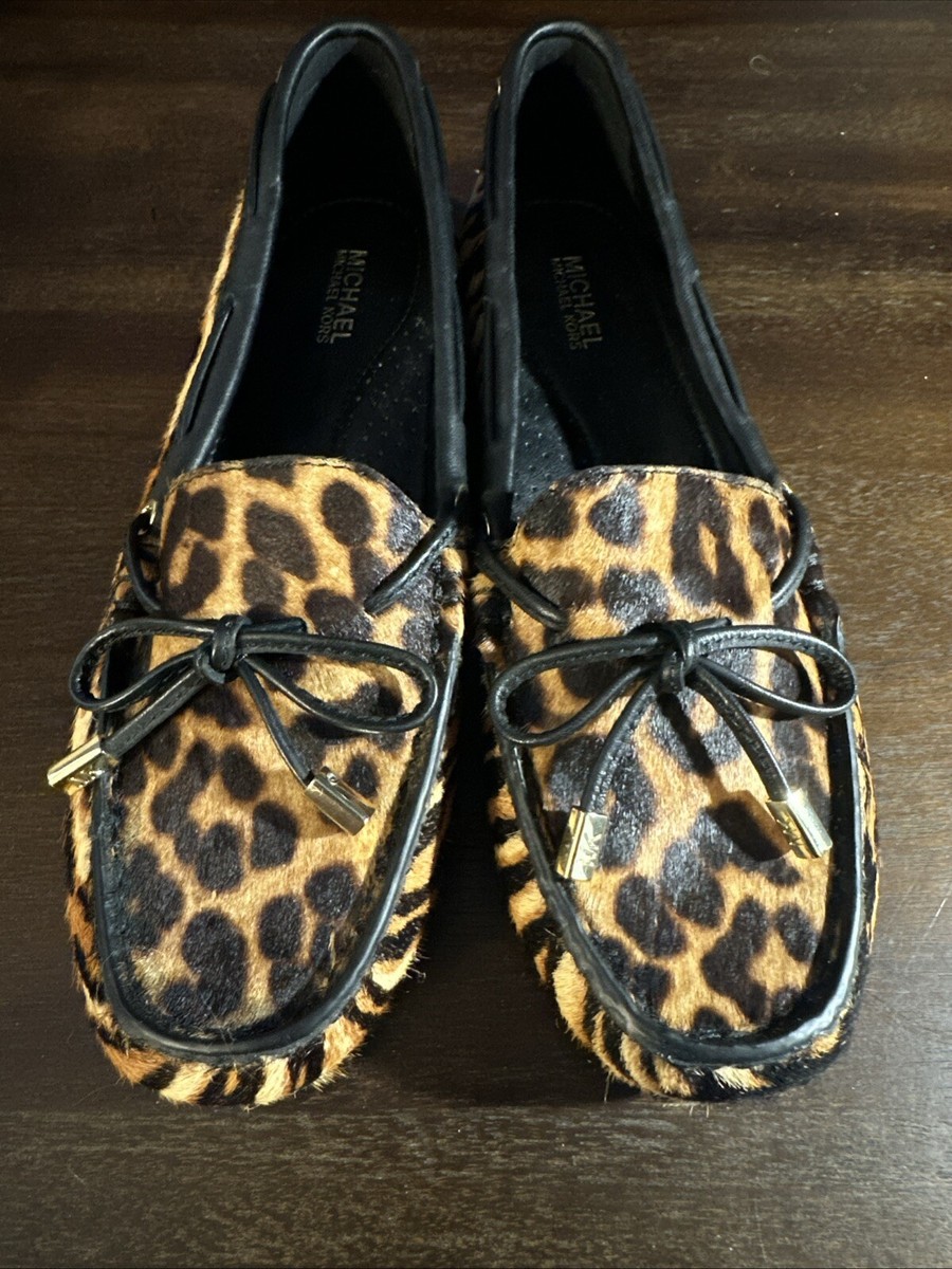 Michael Kors Women’s Sutton Moccasin Loafers Leather Haircalf Leopard Print