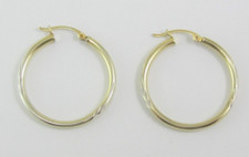 STUNNING LADIES 14K TWO-TONE GOLD HOOP EARRINGS 1-1/4"  2.0G