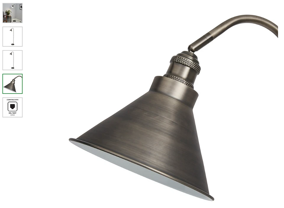 Didsbury Smooth Pewter Floor Lamp Grey Metal Soft Industrial Feel - Image 4 of 4