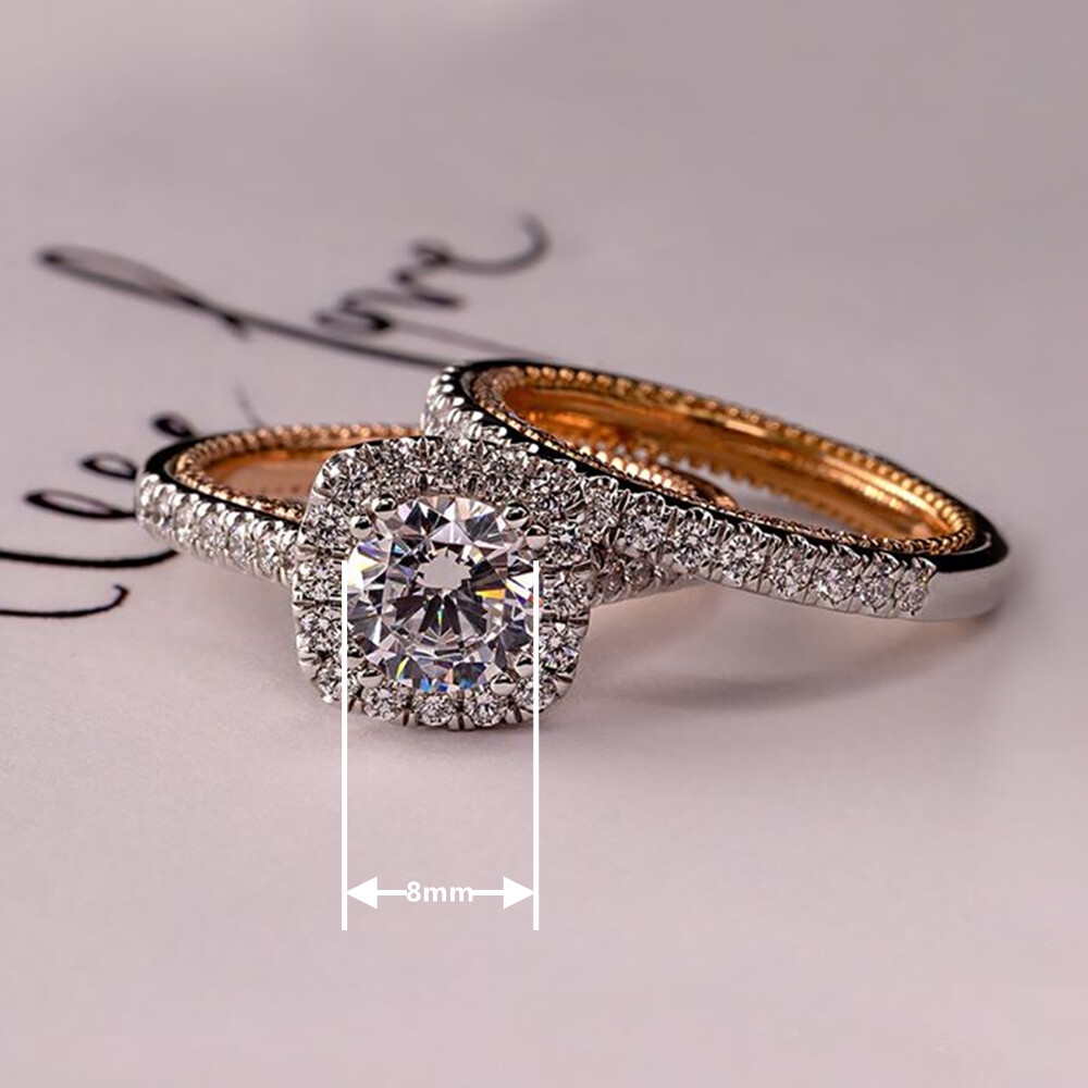 しろれあ 2点セット Fashion 2pc/set Two Tone 925 Silver Filled Ring Women Cubic