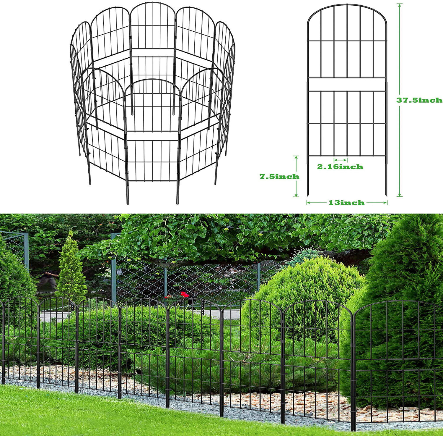 10 Black Panels Animal Barrier Fence 10ft(L) x 37in(H) NoDig Dog Fence