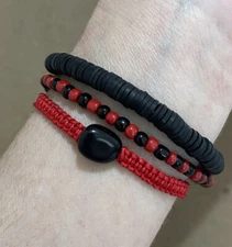 3 pcs Brazaletes triple protección de la turmalina negra