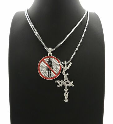 HIP HOP ICED TRAVIS SCOTT CACTUS JACK CROSS & 24'' BOX CHAIN NECKLACE SET