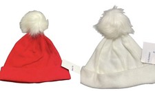 Old Navy Kids 1 Red  1 White Micro Fleece Pom-Pom Beanie Size S/M
