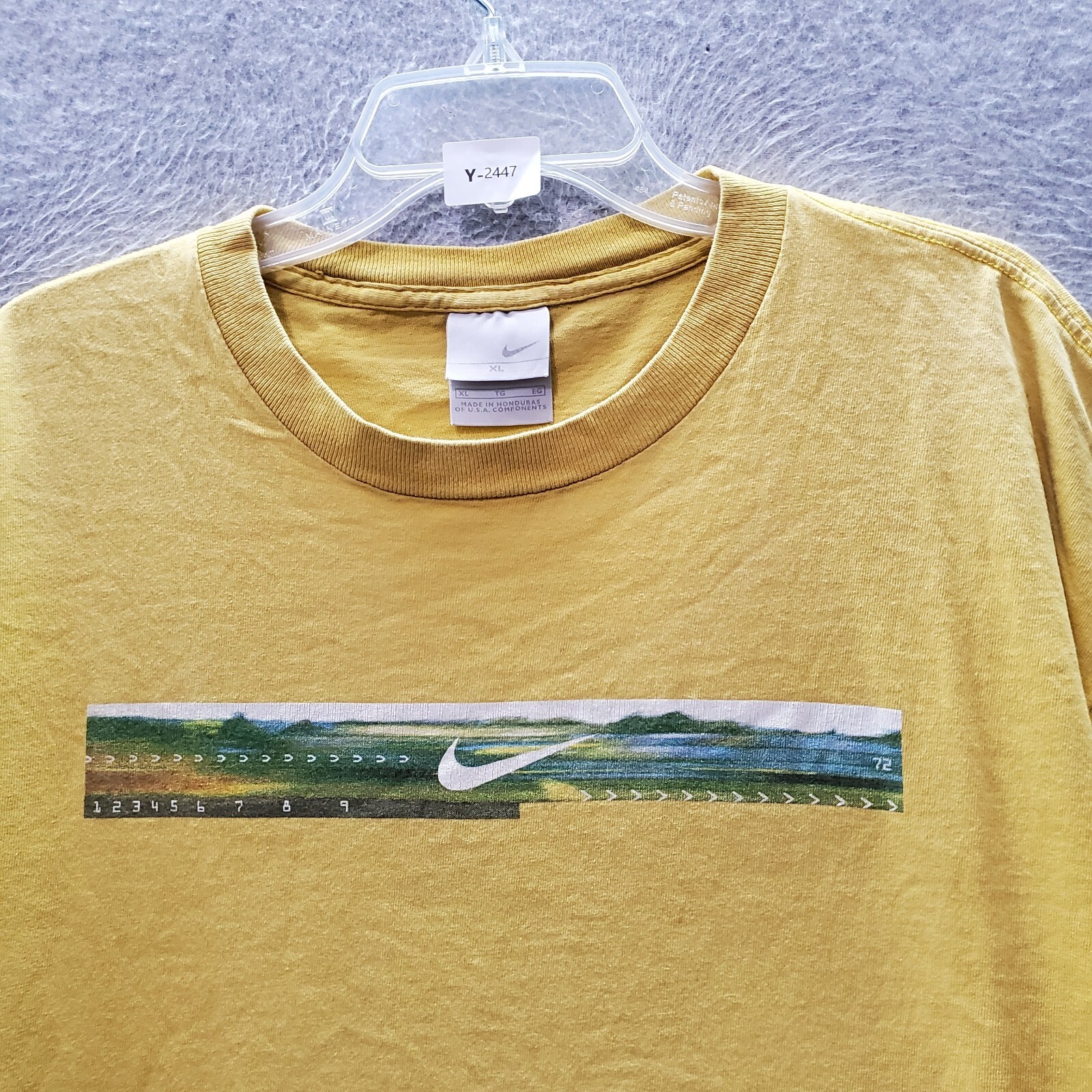VINTAGE Nike Men TShirt XL Yellow Fast Graphic Short Sleeve Crew Neck