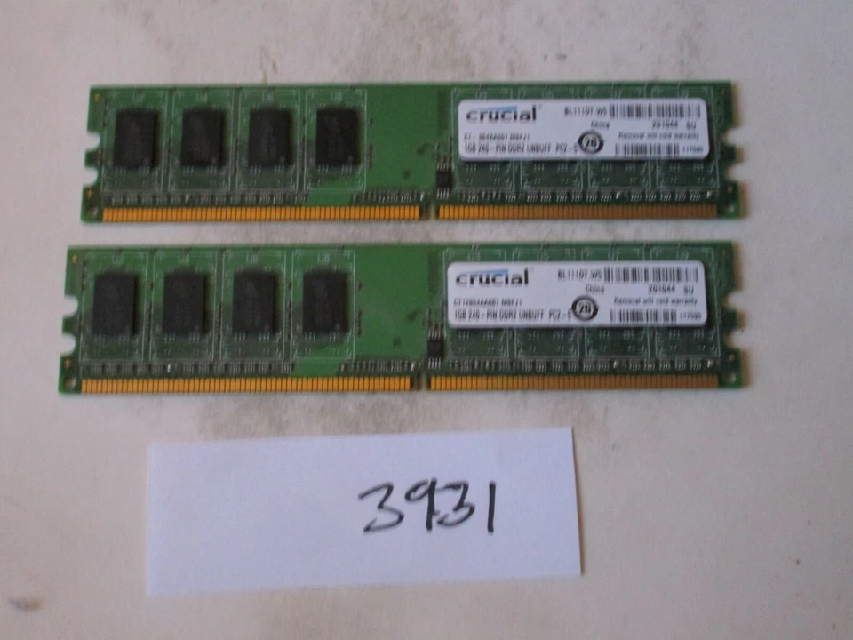 Crucial CT12864A667.M8FJ1 2x1Gb=2Gb PC2-5300 667Mhz DDR2 Desktop Memory RAM 3931 - Image 3 of 4