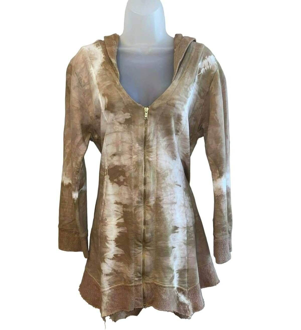 Felpa con cappuccio e zip marrone tie dye Steel Pony nuova taglia large *unica nel suo genere*