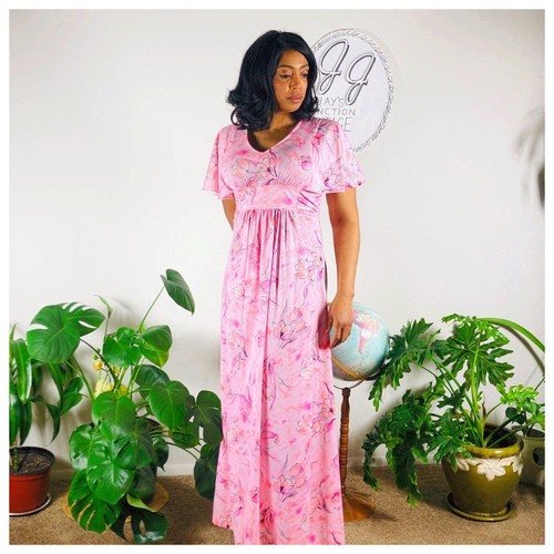 Pink Butterfly Sleeve Maxi Dress 