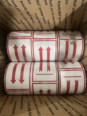 3'' x 5''  Two 'Up' Arrow Labels 500/Roll 6 Rolls Red Arrows With White Background