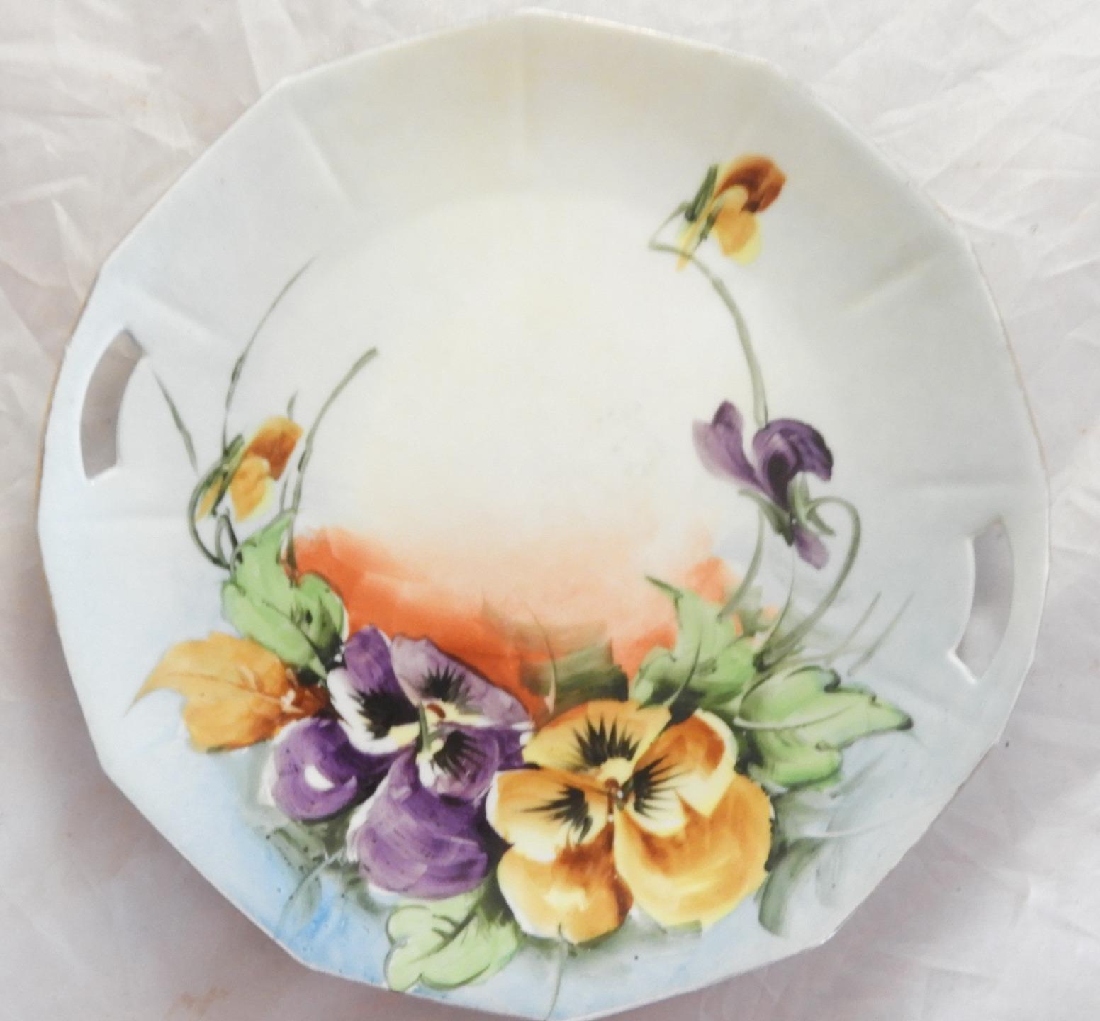 Antique Hand Painted Porcelain Cake Plate Pansies eBay