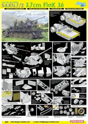 Sd.kfz.7/2 3.7cm Flak 36 Tank 1:3 5 Kunststoff Modell Kit Dragon Models