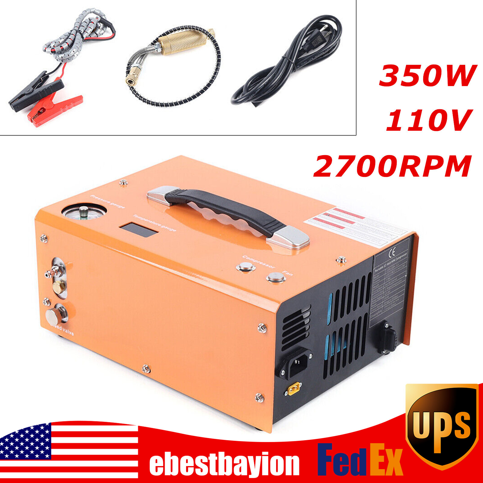 Air Compressor Pump Auto-shutoff 4500psi/30mpa Oil/water-free Paintball Tank