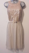 Stunning Coast Nude Sequin Embellished Belted Evening Occasion Dress Size 14