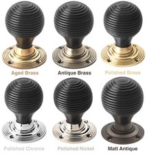 Ebonised Black Wood Beehive Rim Mortice Door Knobs Knob Pair Set Quality